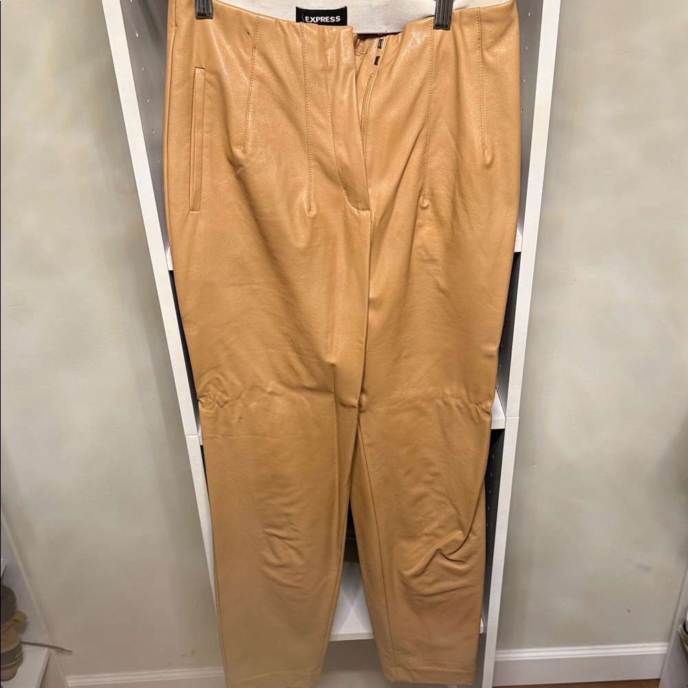 Express Camel Faux Leather Trousers